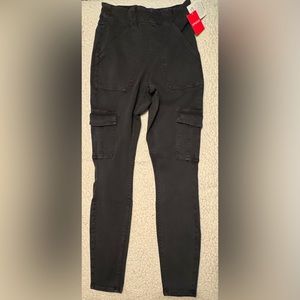 NWT Spanx washed black stretch twill ankle cargo pants SP
